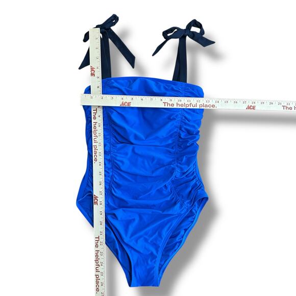 Kate Spade One Piece Swimsuit Women’s 6 Blue Black Tie Straps Ruched Padded Cups - Picture 4 of 9